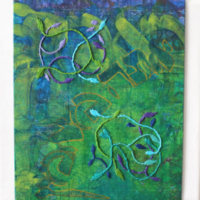 Yashir (3), 25x25 cm, acrylique mixte et broderie sur toile, 2022 
