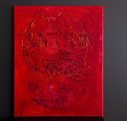 Yashir (isha, ish, ahava)*, 50x40 cm, acrylique mixte et broderie sur toile, 2022 | fr 1'200 