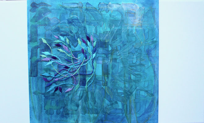 Yashir (b), 30x50 cm, acrylique mixte et broderie sur toile, 2024