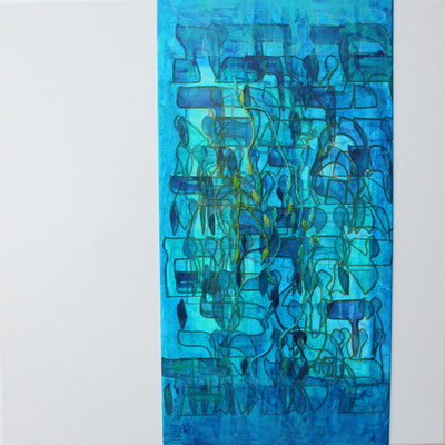 Yashir (b), 50x50 cm, acrylique mixte et broderie sur toile, 2024 