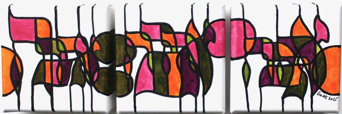 encres et feutres sur toile, tryptique, 2025, 10 x 30 cm