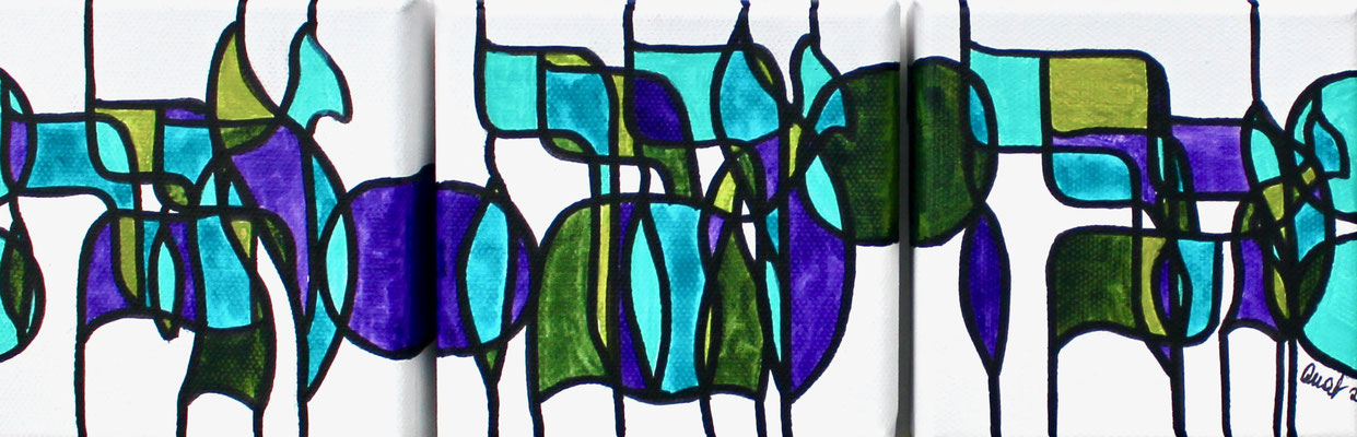 encres et feutres sur toile, tryptique, 2025, 10 x 30 cm