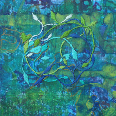 Yashir (3), 20x20 cm, acrylique mixte et broderie sur toile, 2022