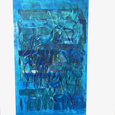 Yashir (b), 30x50 cm, acrylique mixte et broderie sur toile, 2024