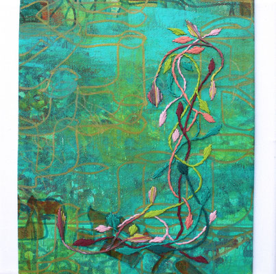 Yashir (b), 25x25 cm, acrylique mixte et broderie sur toile, 2022
