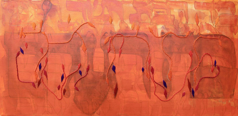 Yashir (b), 30x60 cm, acrylique mixte et broderie sur toile, 2024 | fr 1'100