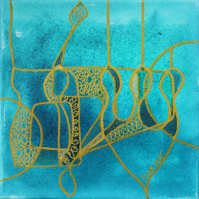 encres et SHALOM (paix), feutres sur toile, 2025, 20 x 20 cm  |  fr 220
