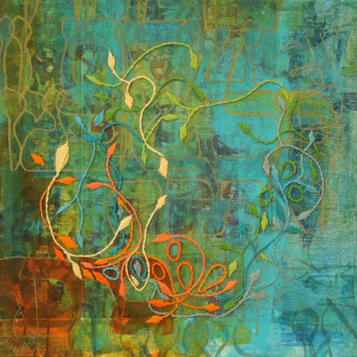 Yashir (b), 30x30 cm, acrylique mixte et broderie sur toile, 2022