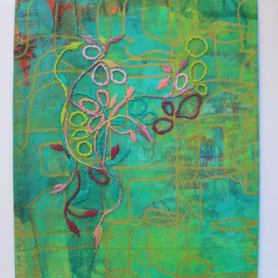 Yashir (b), 25x25 cm, acrylique mixte et broderie sur toile, 2022 