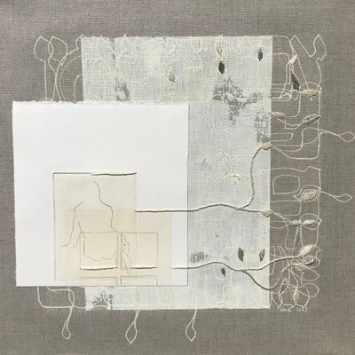 Yashir (3), 40x40 cm, acrylique, gravure et broderie sur toile, 2023 | fr 1'100