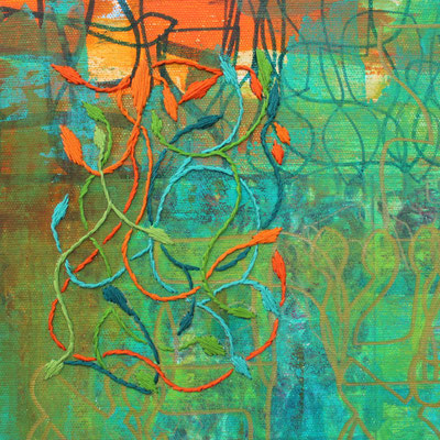 Yashir (b), 20x20 cm, acrylique mixte et broderie sur toile, 2022
