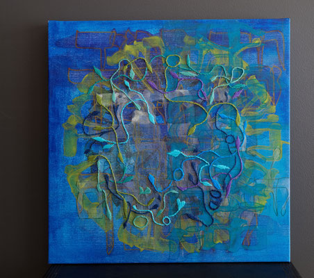 Yashir (2)*, 40x40 cm, acrylique mixte et broderie sur toile, 2022