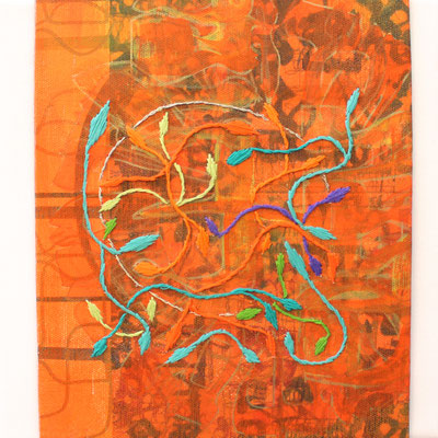 Yashir (2), 25x25 cm, acrylique mixte et broderie sur toile, 2022
