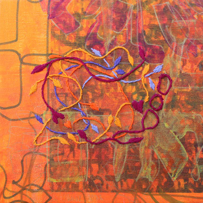 Yashir (2), 20x20 cm, acrylique mixte et broderie sur toile, 2022 | fr 440