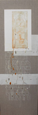 Yashir (4), 90x30 cm, acrylique, gravure et broderie sur toile, 2023 | fr 1'500