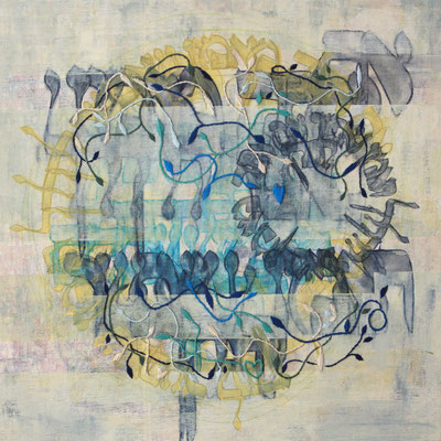 Yashir (3), 50x50 cm, acrylique mixte et broderie sur toile, 2022 