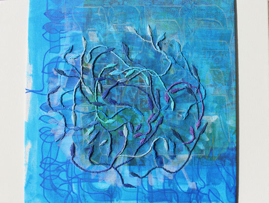Yashir (b), 30x40 cm, acrylique mixte et broderie sur toile, 2024