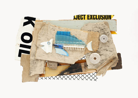 Collage met vissen 80x50cm 375,-