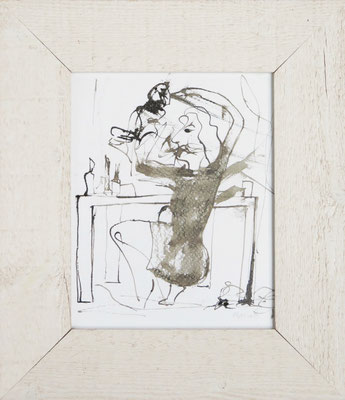 Go with the flow zelfportret Oost- Indische inkt 33x38cm 125,- verkocht