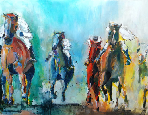 2017/3, Jockeys, Pferde, Acryl, Leinwand, 90/70 cm, Gift of Inspiration, thank you, Robert Joyner.