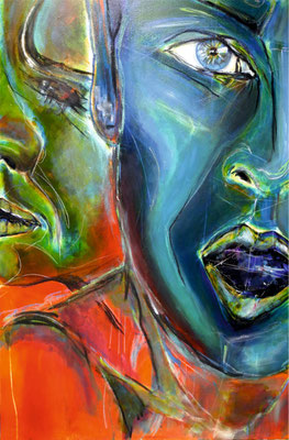 fertiges Bild, Gesichter, Acryl, Leinwand, 60x90 cm 