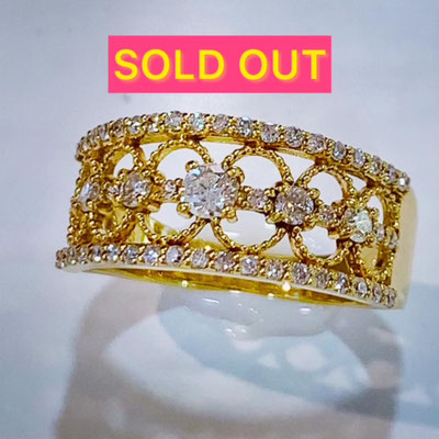 K18ダイヤリング　D：0.52ct　表面リング幅：8～8.5mm　現行サイズ：14番　￥160,000（税込）