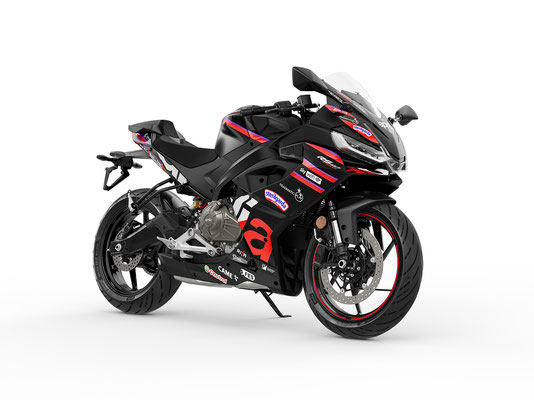 Aprilia RS 457 GP Replica, Ansicht vorne rechts auf Seitenständer