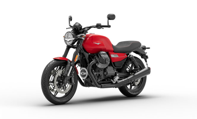 Moto Guzzi V7 Sport in Rosso Monza, Ansicht vorne links