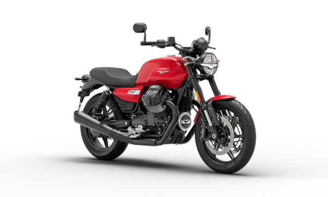 Moto Guzzi V7 Sport in Rosso Monza, Ansicht vorne rechts