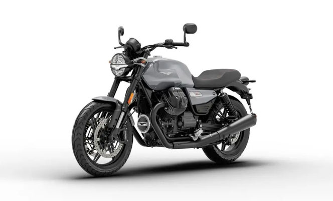Moto Guzzi V7 Sport in Grau Lario, Ansicht vorne links 
