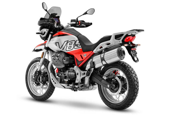 Moto Guzzi V85 TT - Rot Fuji - Ansicht hinten links