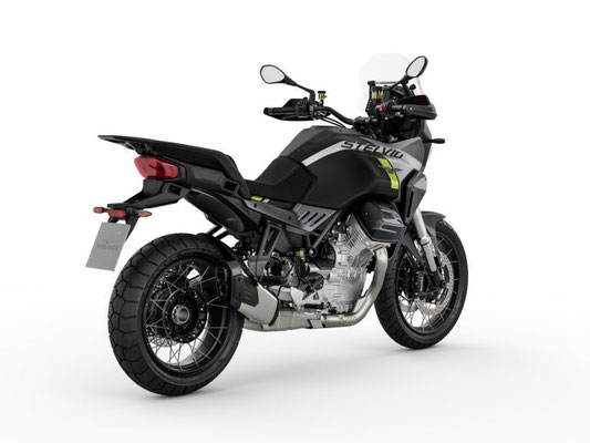 Moto Guzzi Stelvio - Schwarz Vulcano - Ansicht hinten links