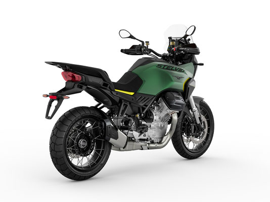 Moto Guzzi Stelvio in Verde Hiking, Ansicht rechte Seite hinten