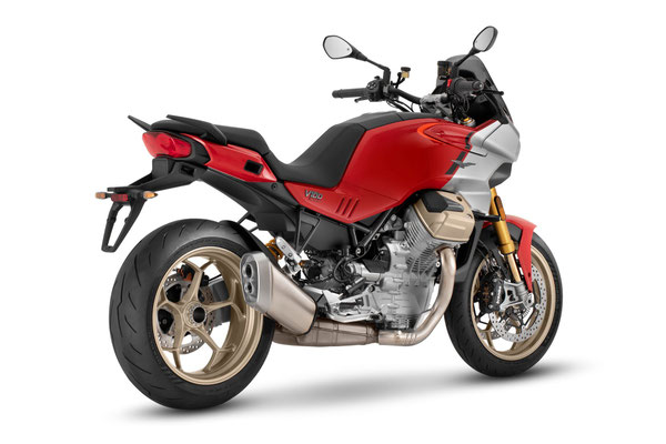 Moto Guzzi V100 Mandello S - Rosso Lava, rechte Ansicht von hinten