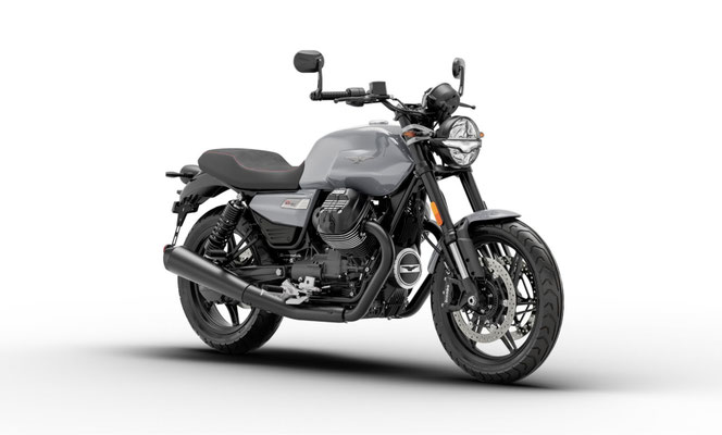 Moto Guzzi V7 Sport in Grau Lario, Ansicht vorne rechts