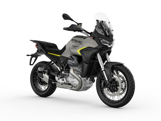 Moto Guzzi Stelvio in Grigio Climbing, Ansicht von vorne rechte Seite