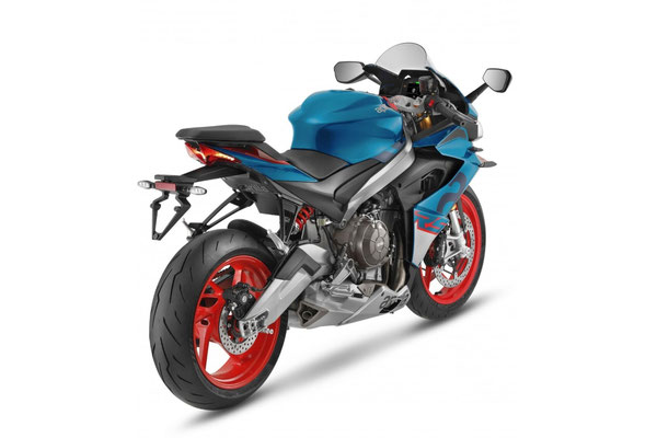 Aprilia RS 660 in Blue Marlin, Ansicht hinten rechts