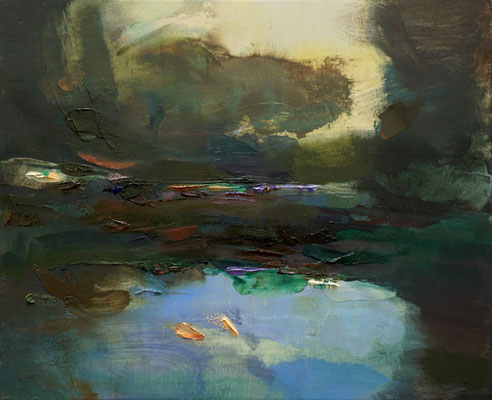 Pond in the garden - Oil on wood, 22 x 27 cm *Sold*