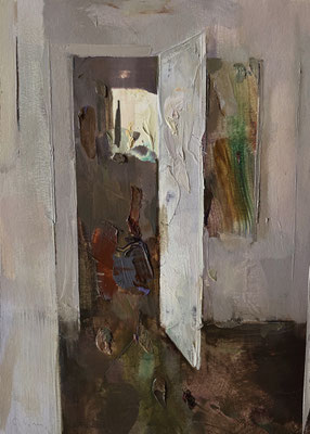 Interior space #9 - Oil on paper, 40 x 30 cm. Available on Meyer Vogl Gallery