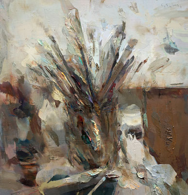 Brushes - Oil on wood, 30 x 30 cm. *SOLD*