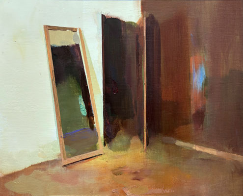 Door and mirror - Oil on paper,  35 x 44 cm. Available
