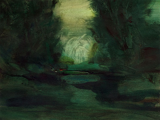 Nocturne garden #9 - Oil on Arches paper, 31 x 40 cm. AVAILABLE on Meyer Vogl Gallery