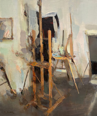Untitled (Studio #9) - Oil on wood, 55 x 46 cm. Available on Espacio75 Gallery