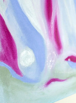 Lemuria Meerjungfrauen Energiebild Leinwand Pink Erdiges Grün, spirituelle Kunst mit Glitzer, spürbar