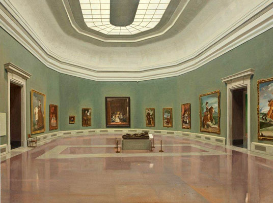 Vista de la Sala de las Meninas del Museo del Prado. Óleo sobre lienzo, 97 x 130 cms.