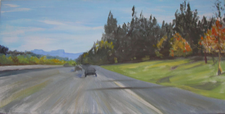 "Autobahn Steiermark", Ei-Tempera/Lw., 40 x 80 cm