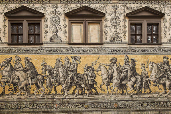 Mural "Fürstenzug" Facade of the Stallhof at the Augustusstraße, Dresden, Saxony, Germany, Europe 