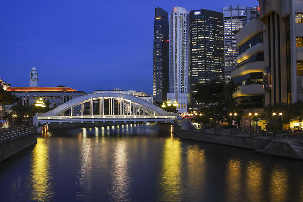 Elgin bridge with financial center Singapore,Singapore.Asia
