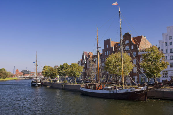 Old sailboat on the Stadttrave, Holstenhafen, Luebeck, Schleswig-Holstein, Germany, Europe 
