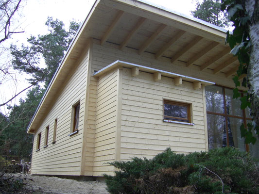 Holzfassade,  hinterlüftete Holzfassade, Holzrahmenbau, individuelle Sauna, Zimmerei Haberland Jüterbog OT Kloster Zinna